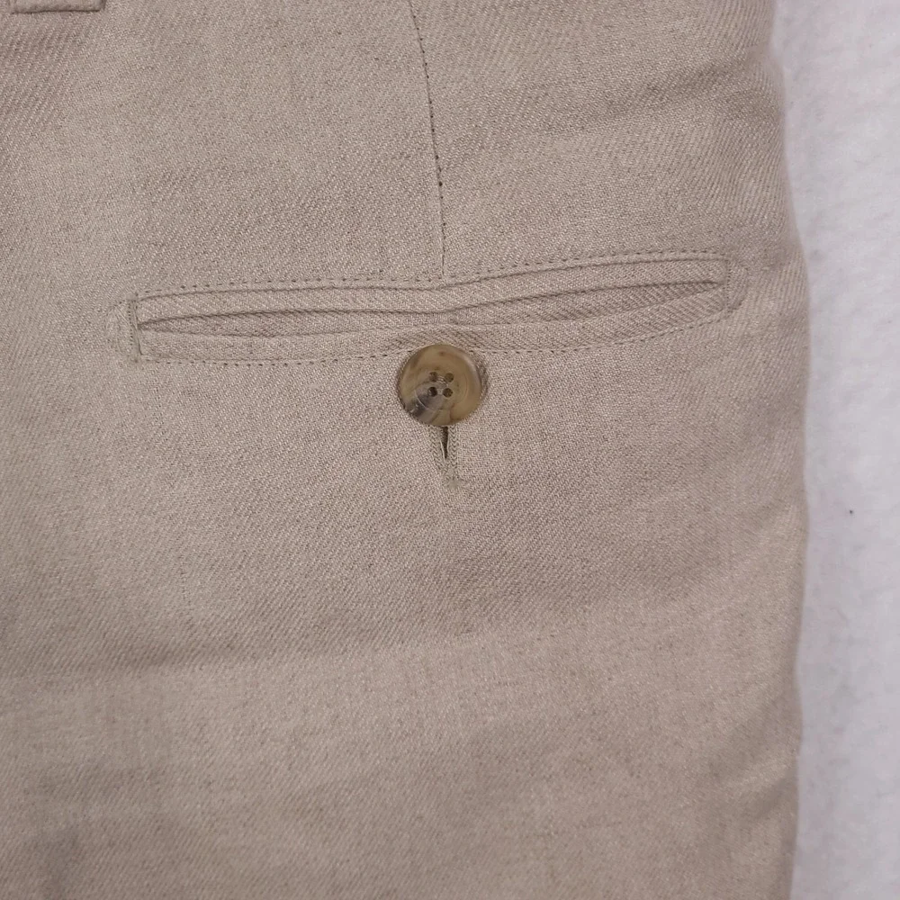 Ermenegildo Zegna Linen Trousers Mens 50 Beige Pleated Cuffed Italian Luxury